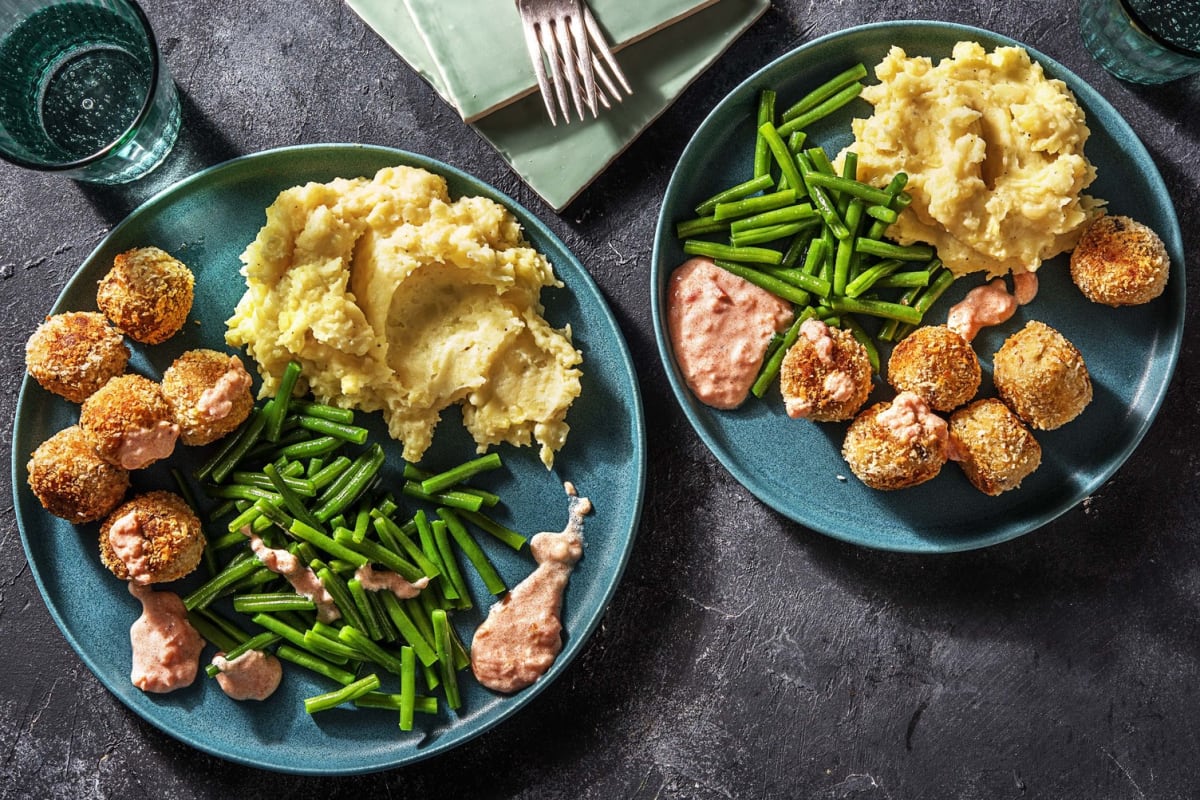 Fischbällchen mit Kartoffelstampf,