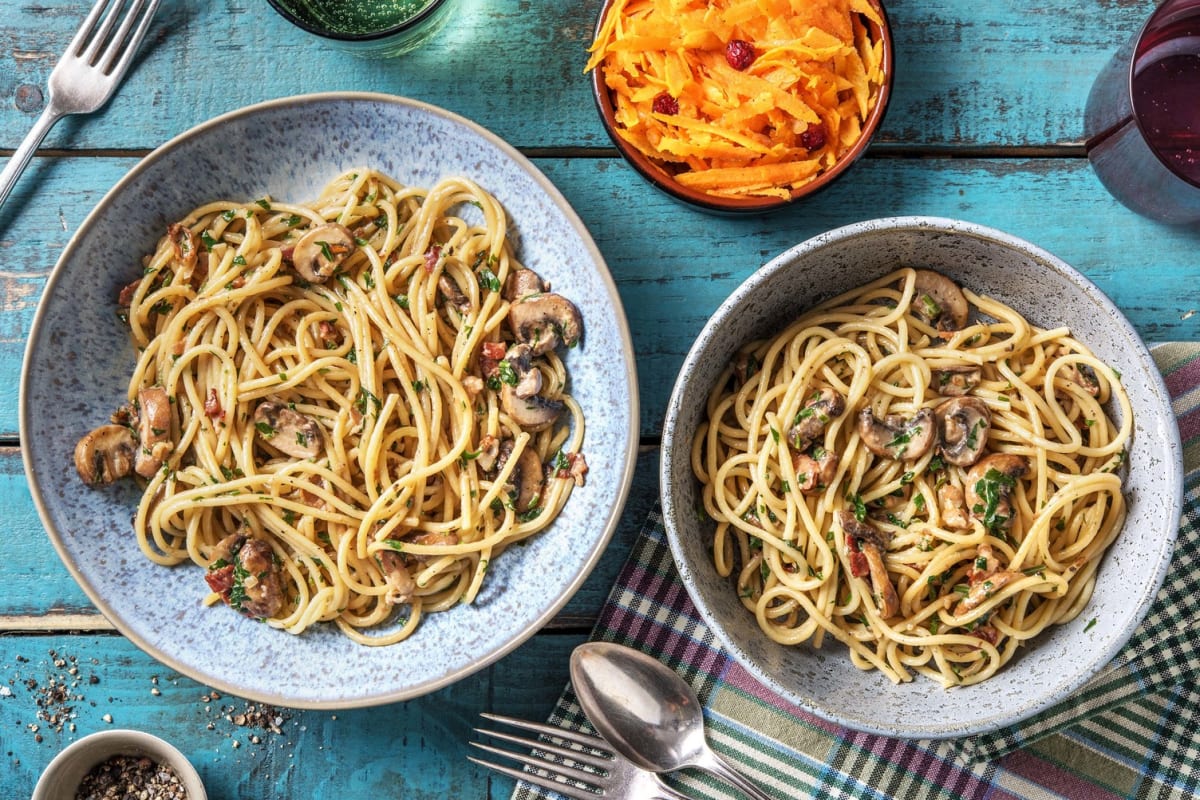 Spaghetti och svampsås