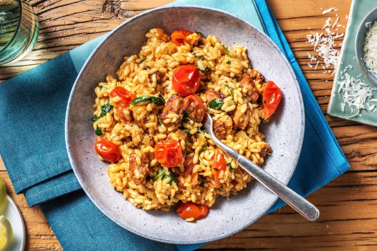Chorizo, Roasted Cherry Tomato & Spinach Risotto
