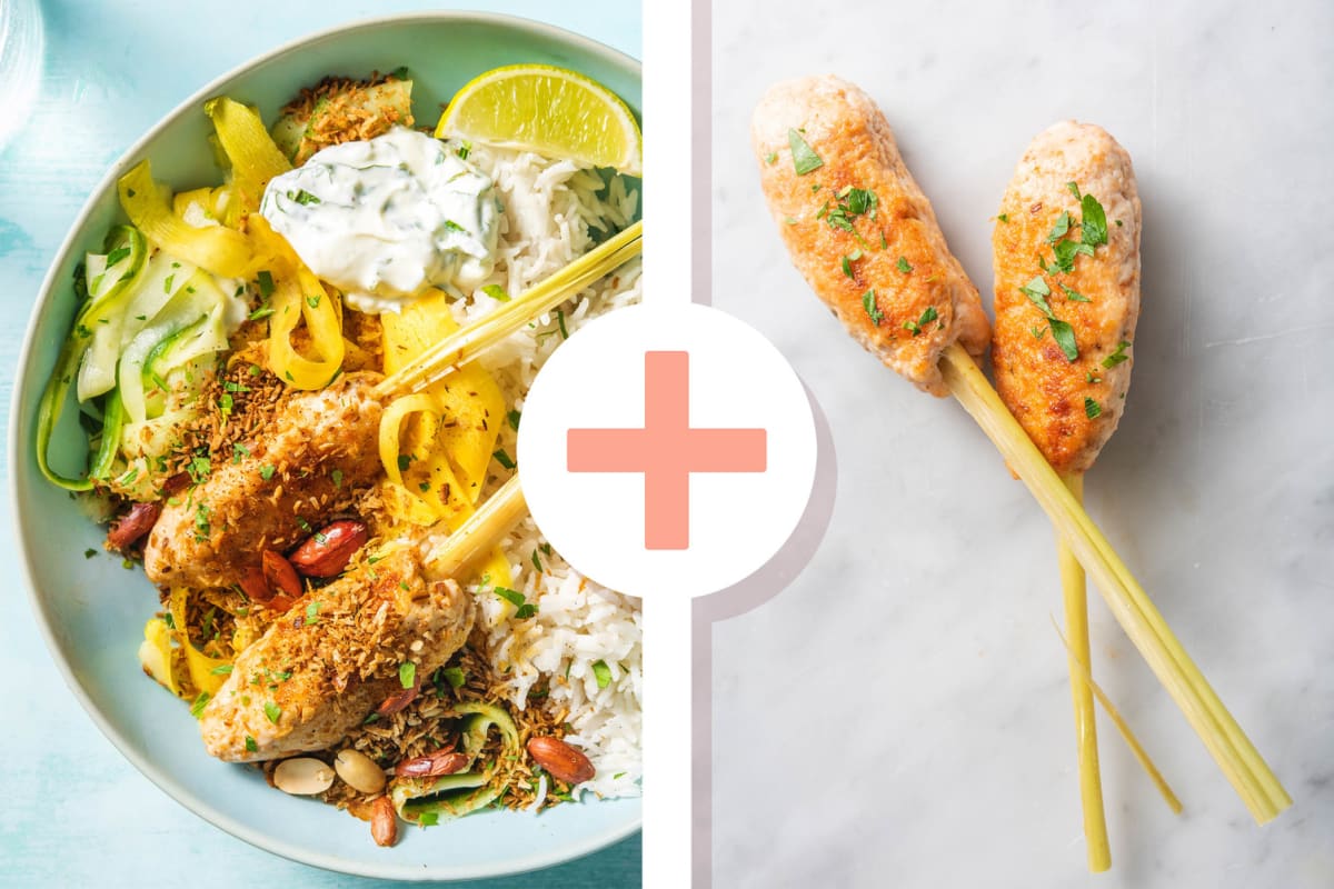 Double protein - Double portion de poulet sur brochettes de citronnelle et riz au lait de coco