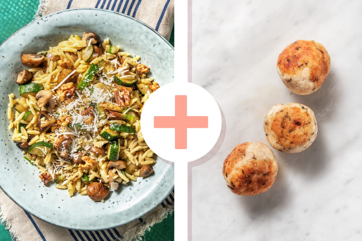 Veggie + protein - Champignonrisotto van orzo