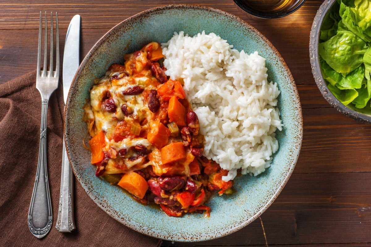 Gratinerade kidneybönor i tomatsås
