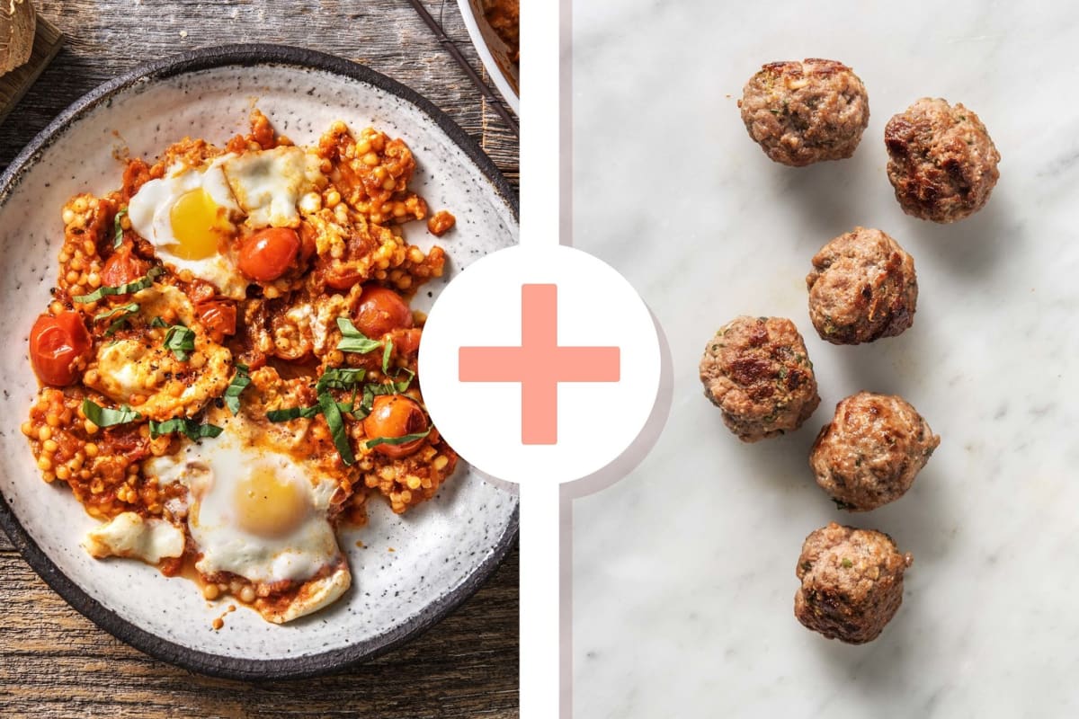Veggie + protein - Shakshuka met buffelmozzarella en gehaktballetjes