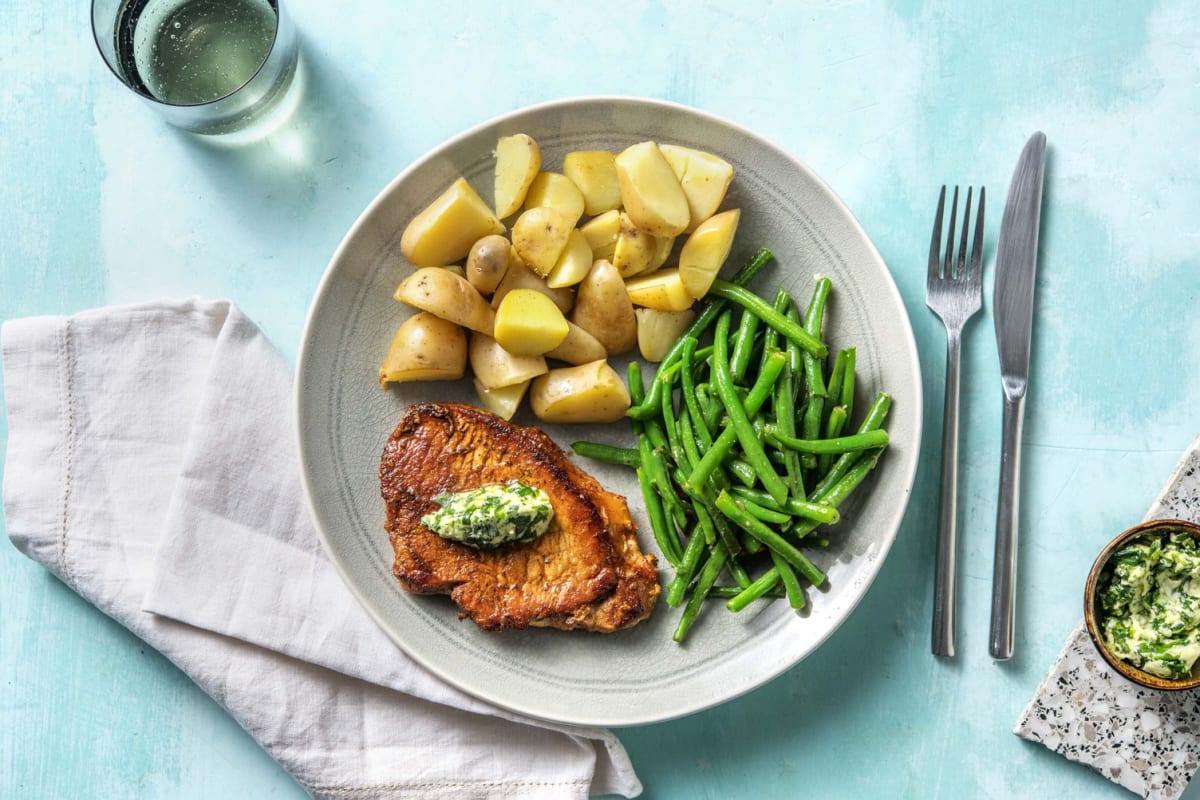 Schweinelachssteak mit Bohnengemüse