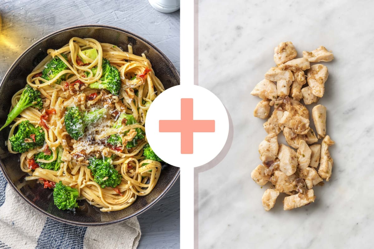 Veggie + protein - Romige linguine met kipfiletstukjes als extra