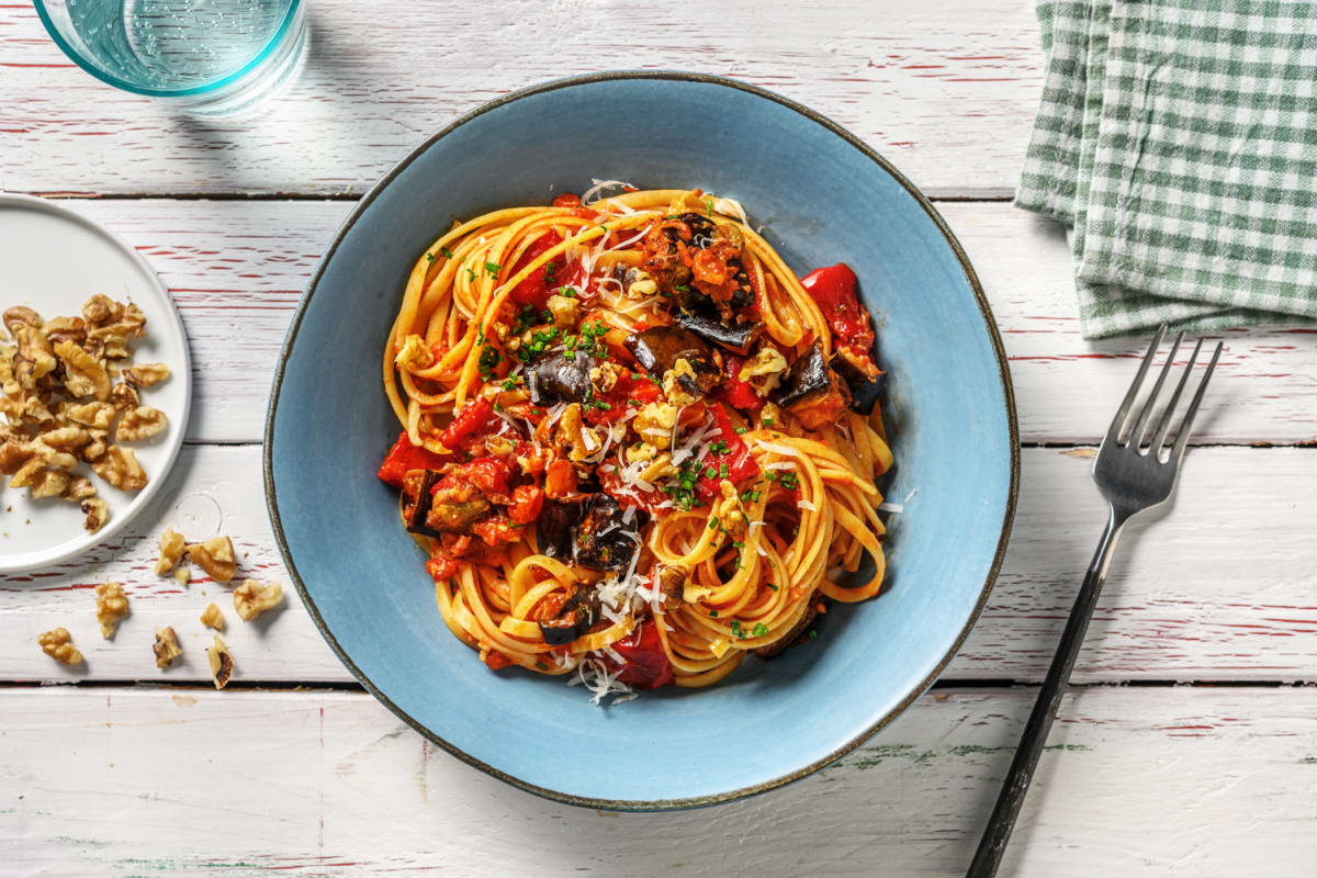 Roasted Pepper and Aubergine Linguine