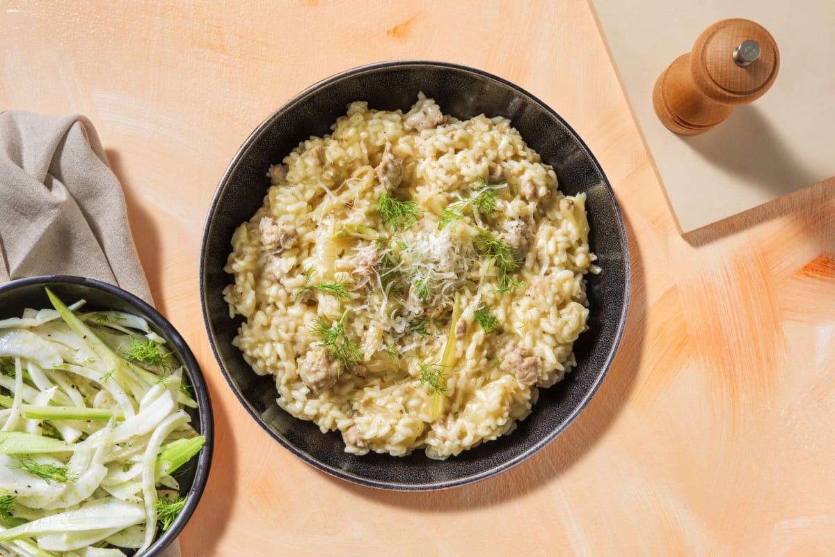 Risotto crémeux au fenouil & à la saucisse