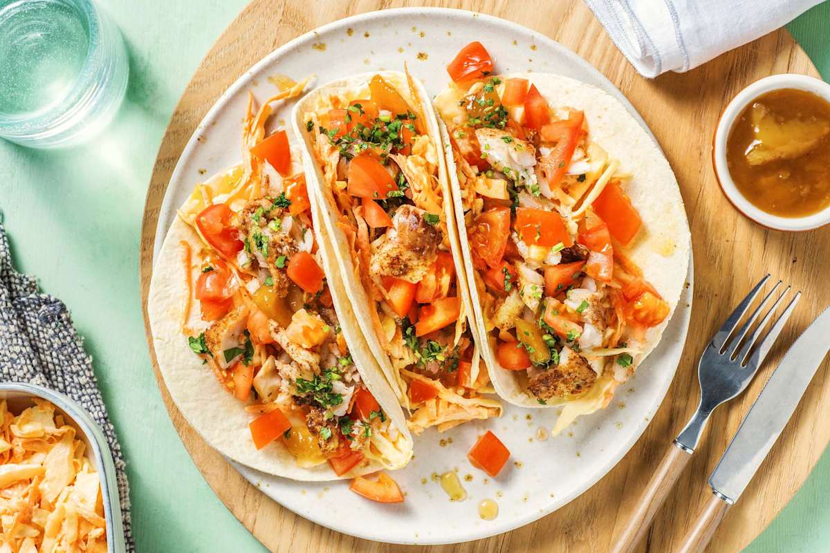 Wraps de poisson épicés à la mexicaines et chutney de mangue
