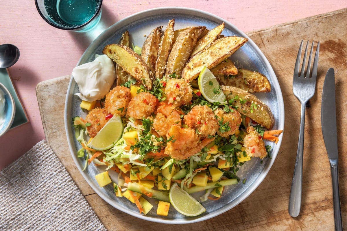 Chili- och limepanerade räkor