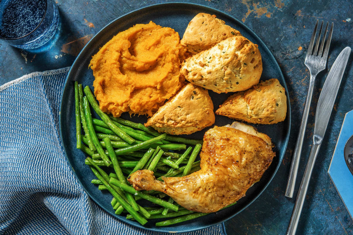  Crispy Skinned Chicken and Biscuits 