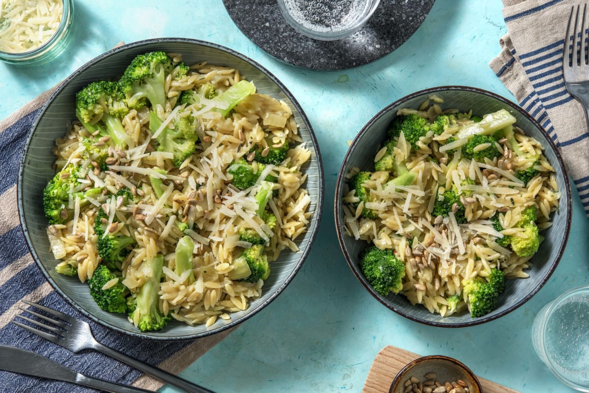 Orzo au brocoli & pesto d'épinards