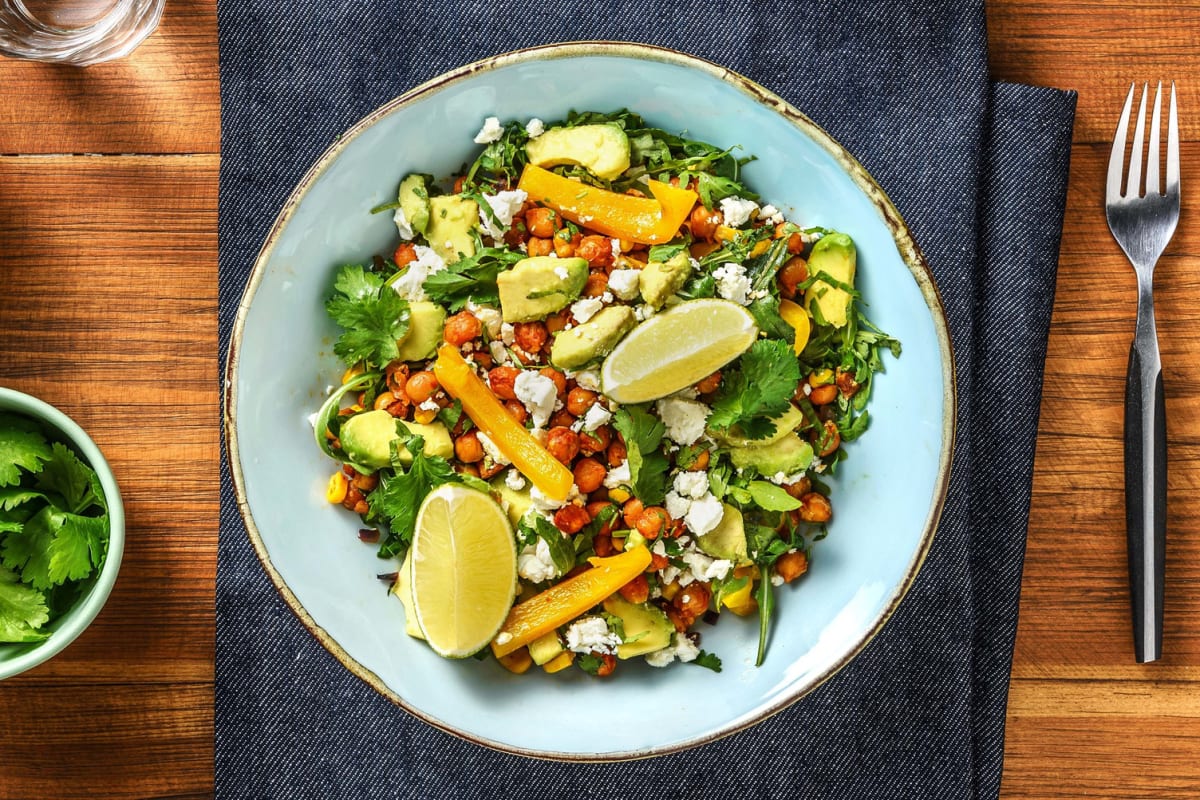 Salade de pois chiches grillés, avocat & fromage