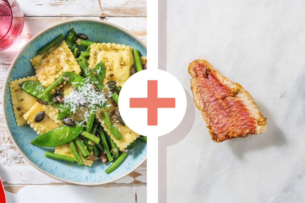 Veggie + protein - Ravioli met roodbaarsfilet als extra