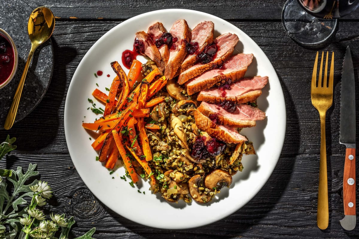 Thanksgiving- Crispy Skinned Duck Breast with Blueberry Balsamic Glaze