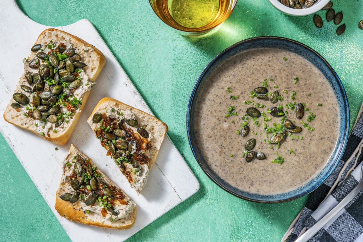 Velouté de champignons & tartines au chèvre