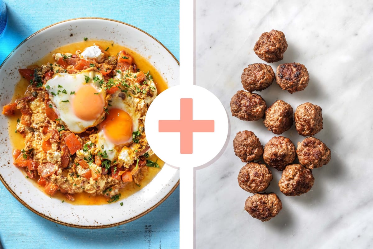 Veggie + protein - Shakshuka met gekruide gehaktballetjes als extra