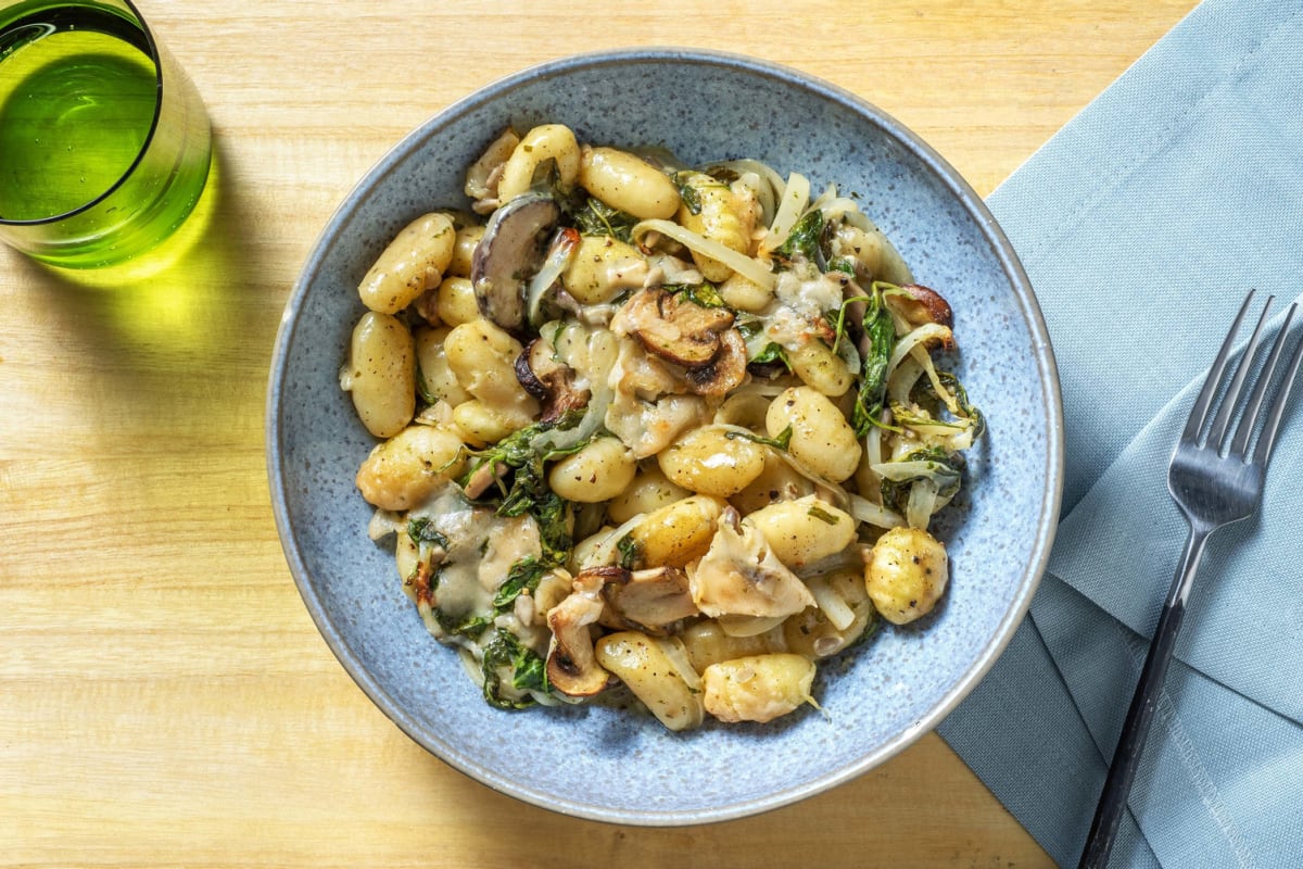 Gnocchi-Spinat-Auflauf mit Champignons