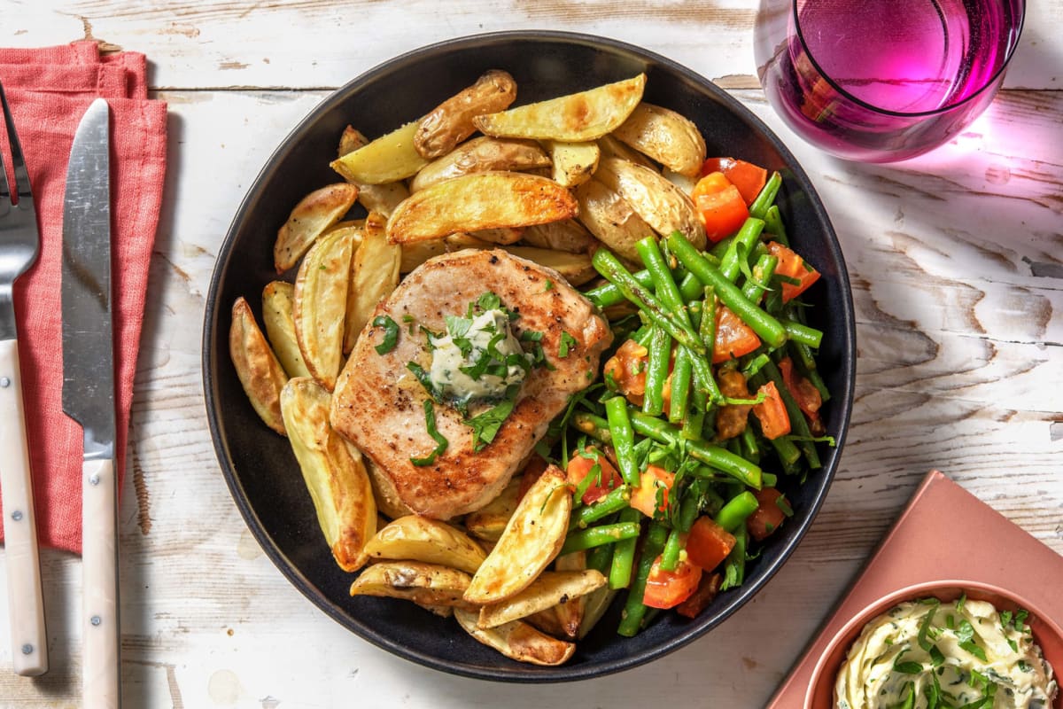 Schweinelachssteak mit Bohnengemüse