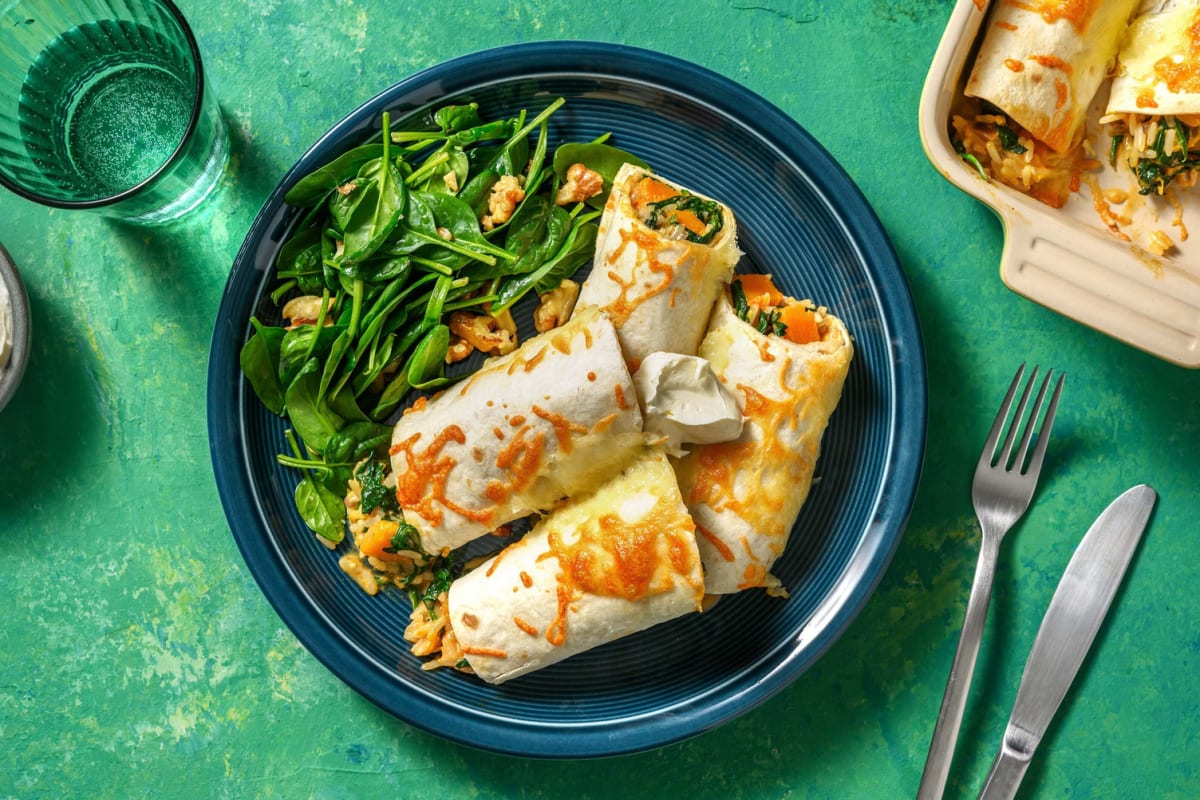 Enchilada's met pompoen en cheddar