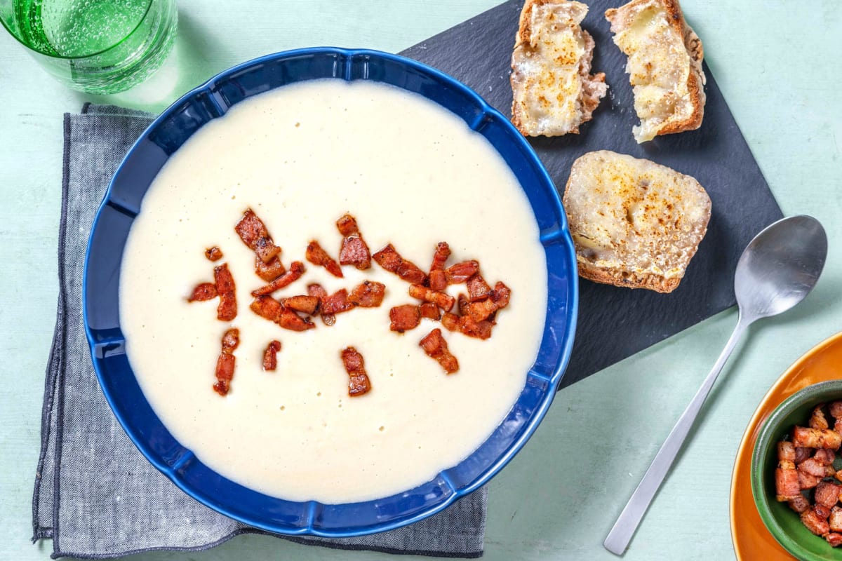 Velouté de topinambours & lardons poêlés