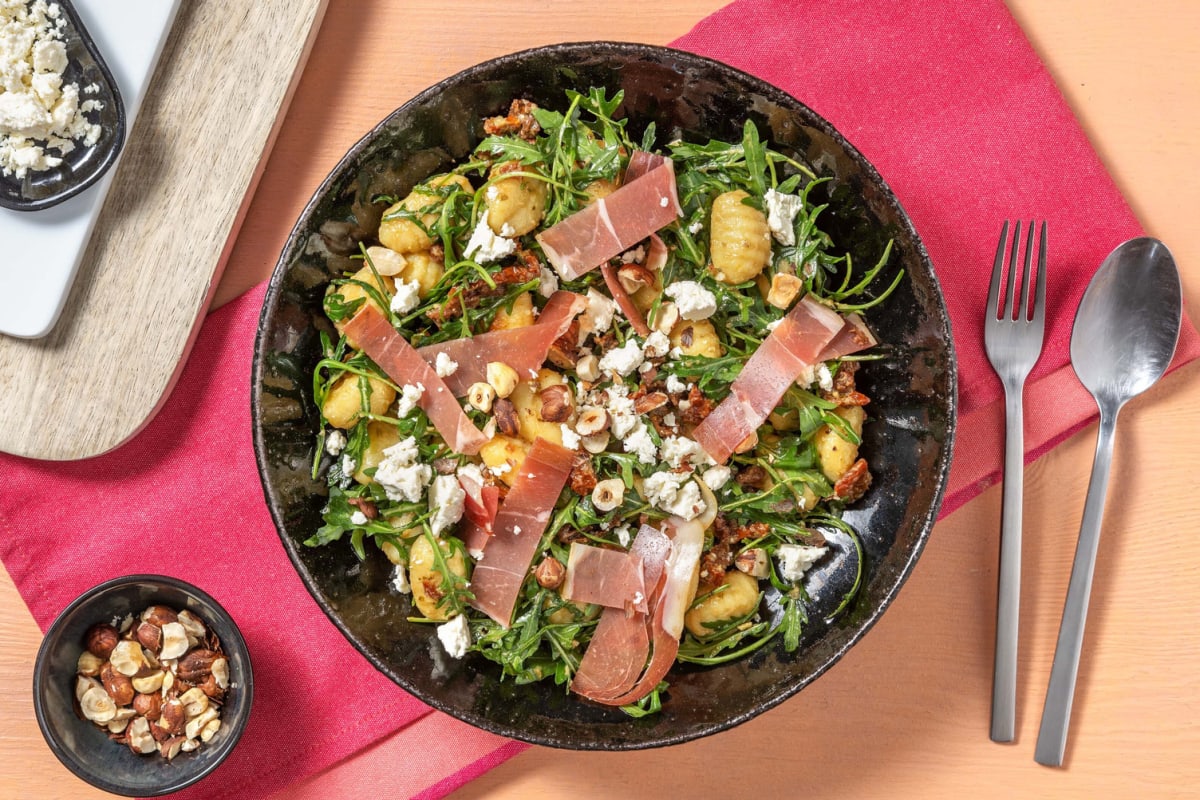 Gnocchi, crème de basilic & jambon sec