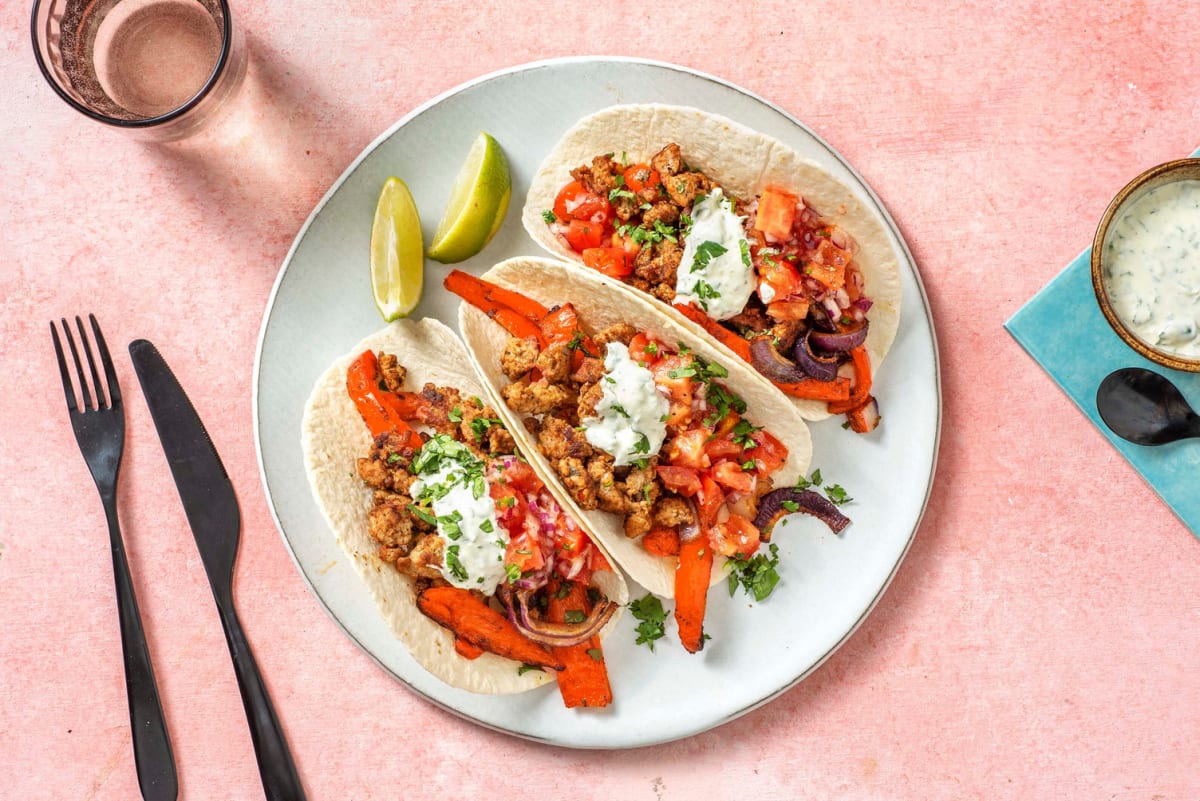 Fajitas di carne, peperoni e salsa yogurt