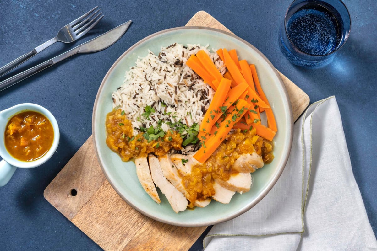 Hähnchen mit Aprikosen-Curry-Soße