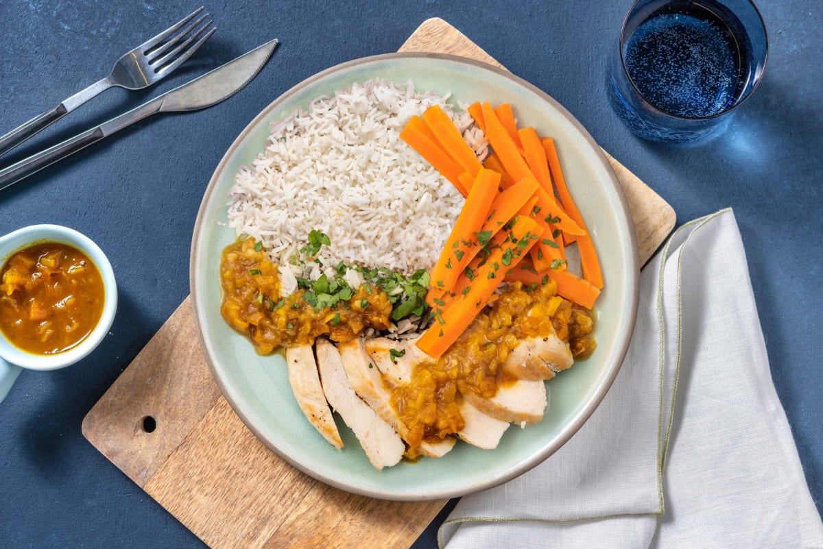 Hähnchen mit Aprikosen-Curry-Soße