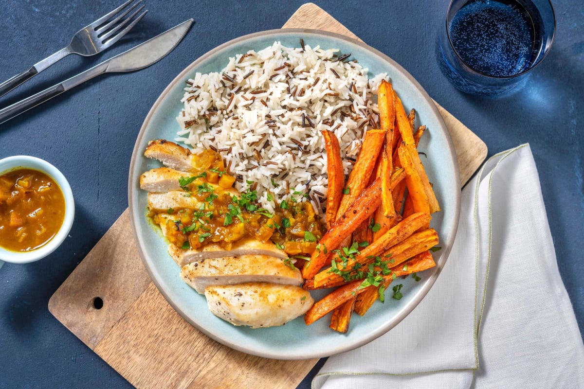 Hähnchen mit Aprikosen-Curry-Soße