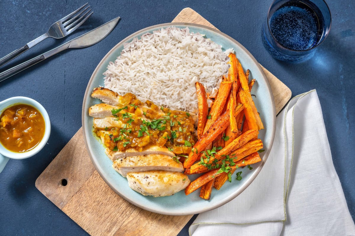 Hähnchen mit Aprikosen-Curry-Soße