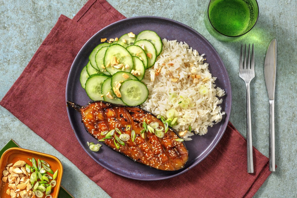 Miso-aubergine uit de oven met rijst 