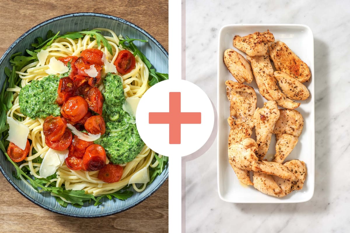 Veggie + protein - Linguine met kipfiletreepjes als extra