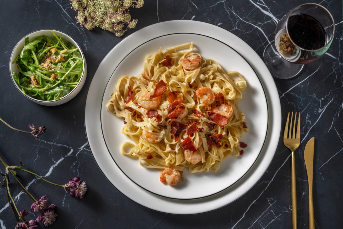 Creamy King Prawn and Serrano Ham Tagliatelle 