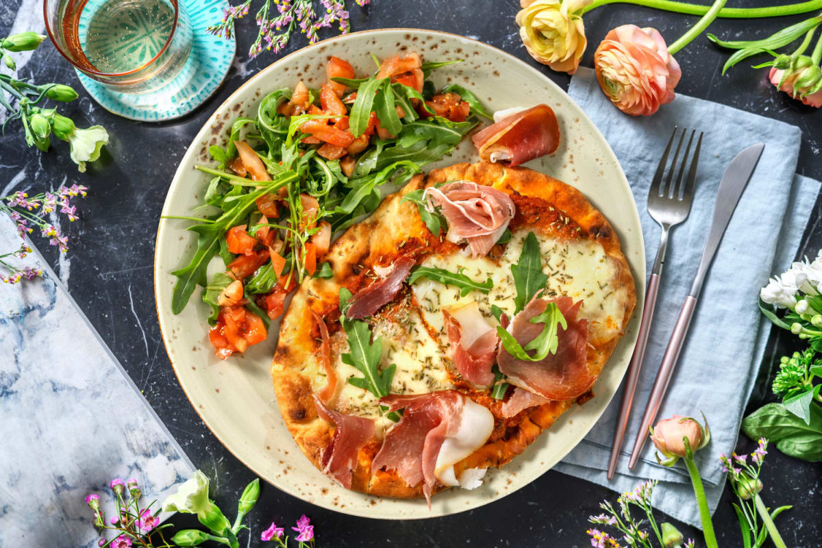 Pizza naan pour Maman : jambon sec & mozza