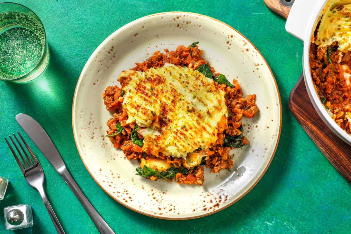 Ovenschotel met rundergehakt en spinaziepuree