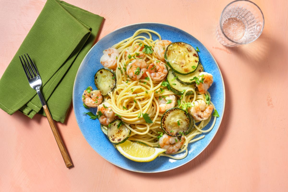 Spaghetti & crevettes à la méditerranéenne