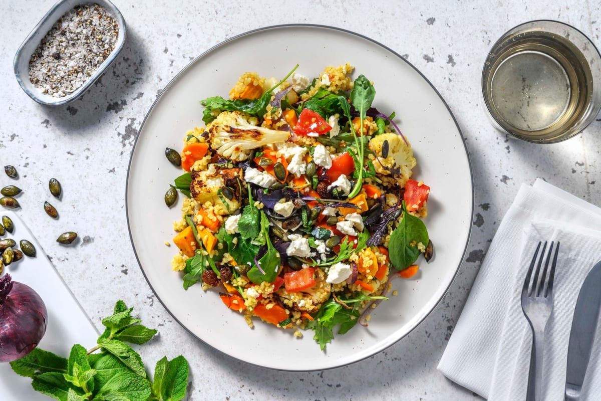 Bulgursalade met gegrilde groenten en geitenkaas