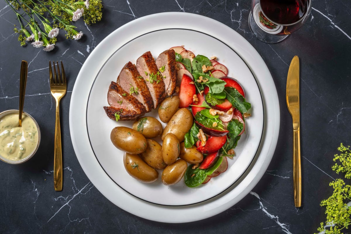 Duck with a summer salad