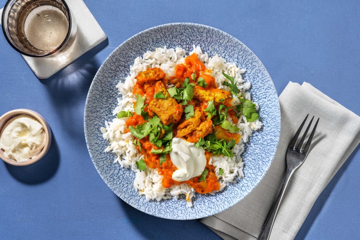 Tikka masala d’émincés de poulet végétarien