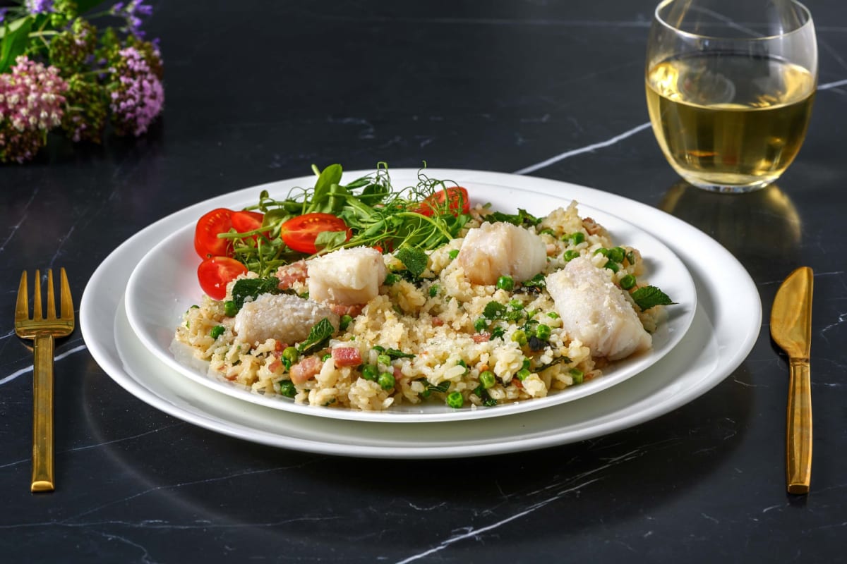 Monkfish, Bacon and Pea Risotto