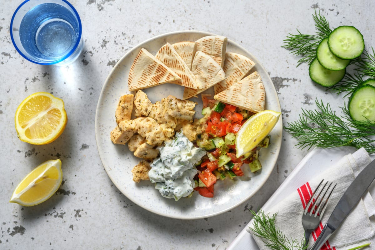 Assiette souvlaki poulet & tzatziki maison
