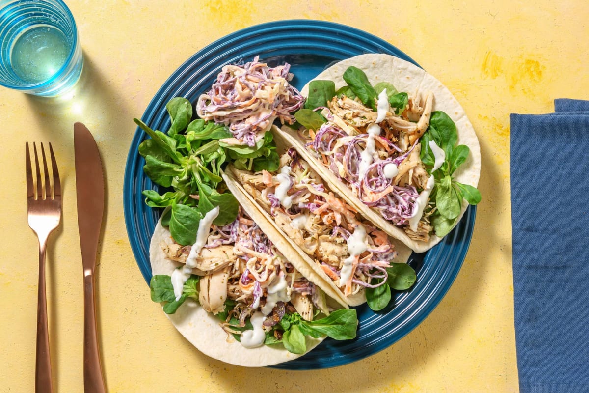 Pulled chicken wraps met koolsla