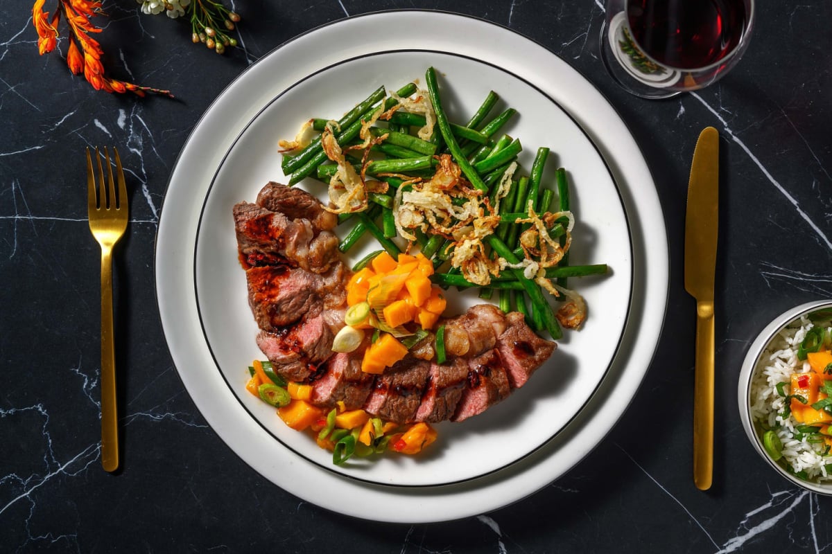 Vietnamese style steak and  mango salsa 