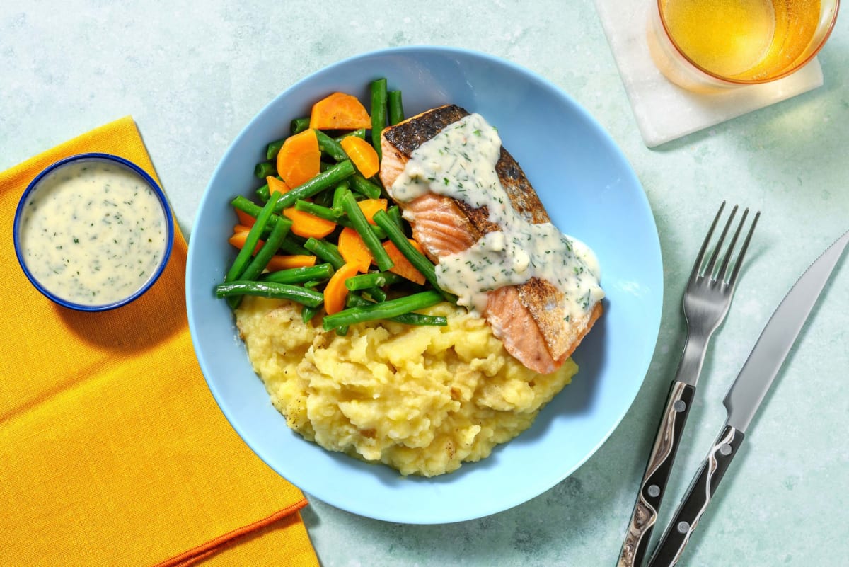 Saumon poêlé en sauce crémeuse à l'aneth