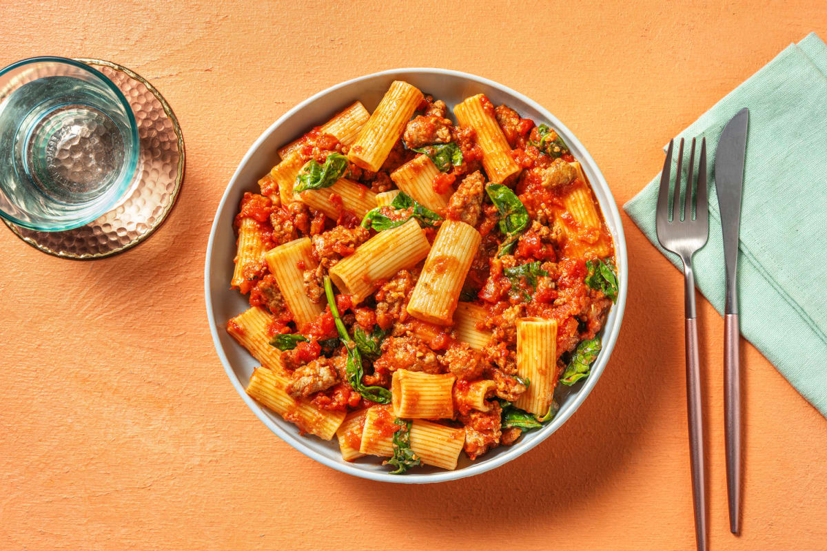 Speedy Sausage and Bacon Rigatoni