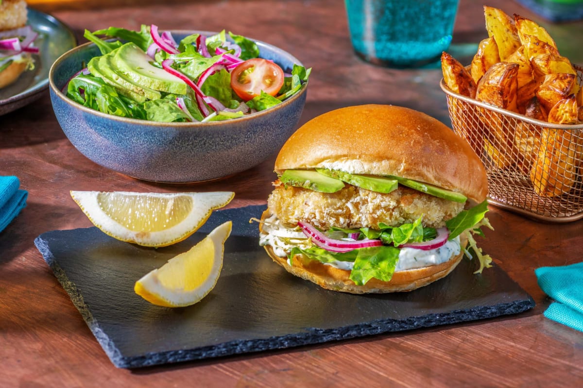 Burger de crevettes maison sur pain brioché