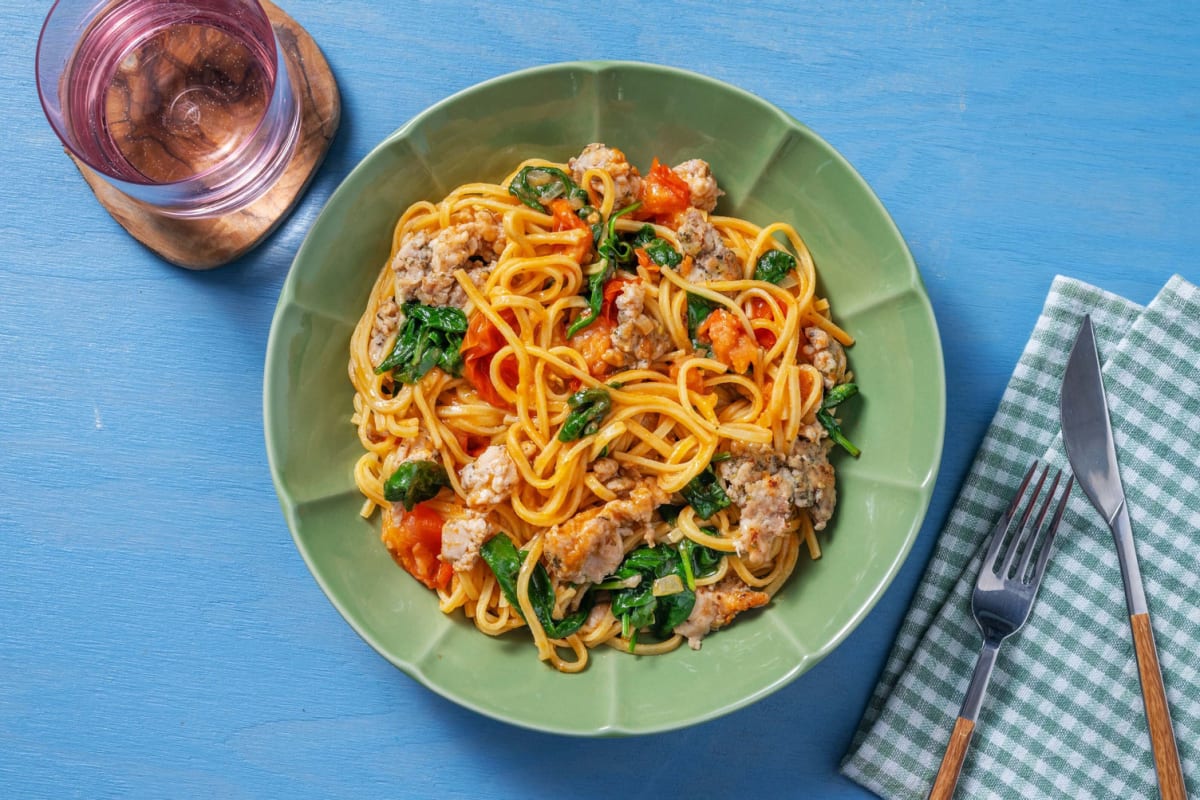 Snelle linguine met kipgehakt