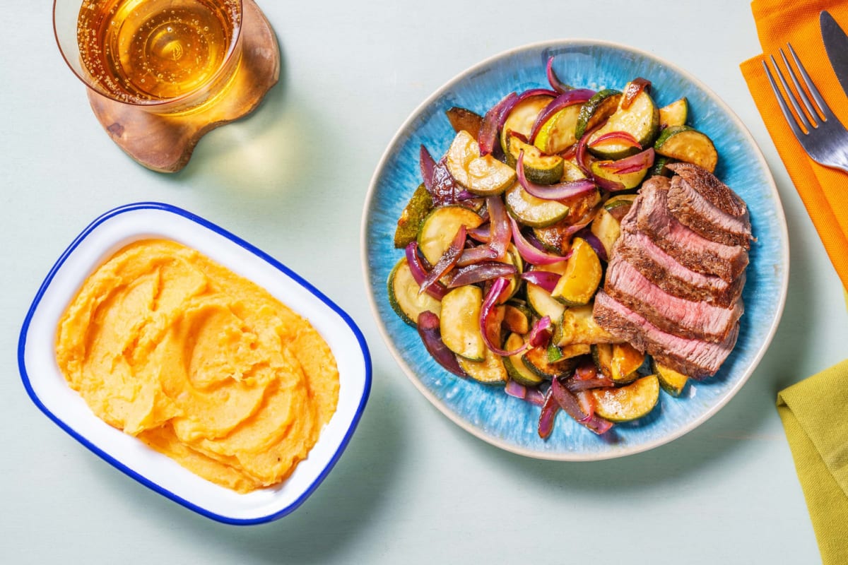 Manzo al burro e purè di zucca e patate
