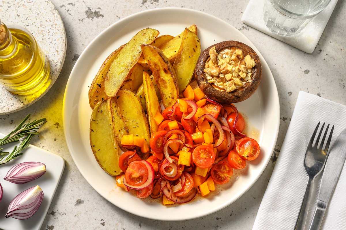 Portobello farci au fromage de chèvre et noix