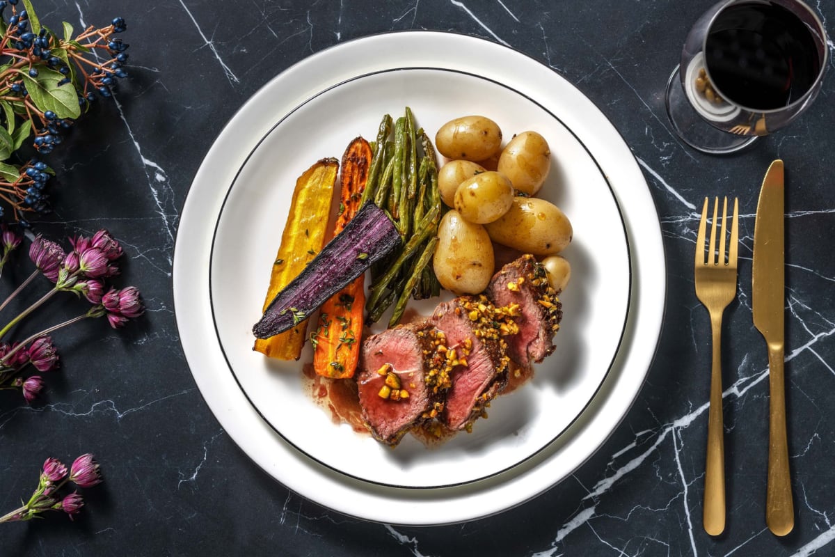 Pistacchio crusted lamb and small potatoes